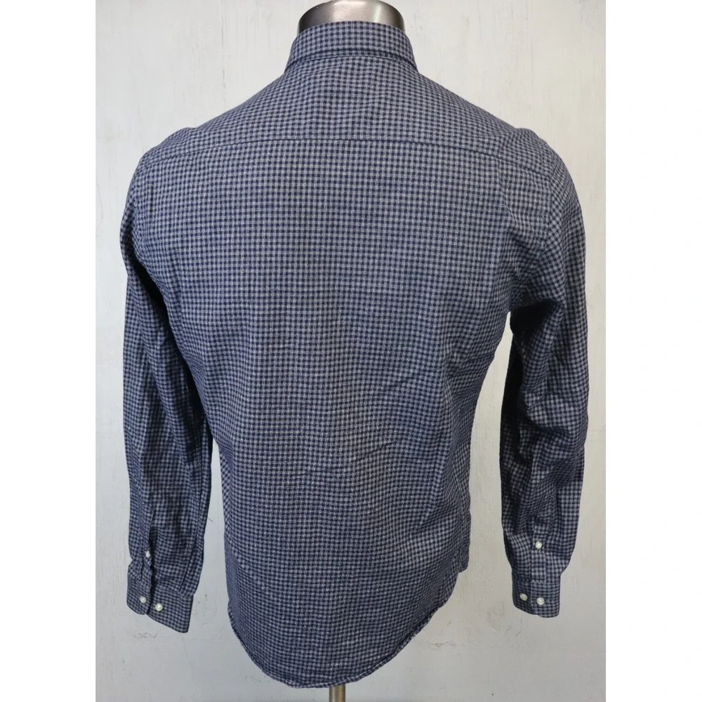Lafaurie Mens Shirt Button Front Long Sleeve Blue Check Size L Cotton Ronnie - Picture 2 of 6
